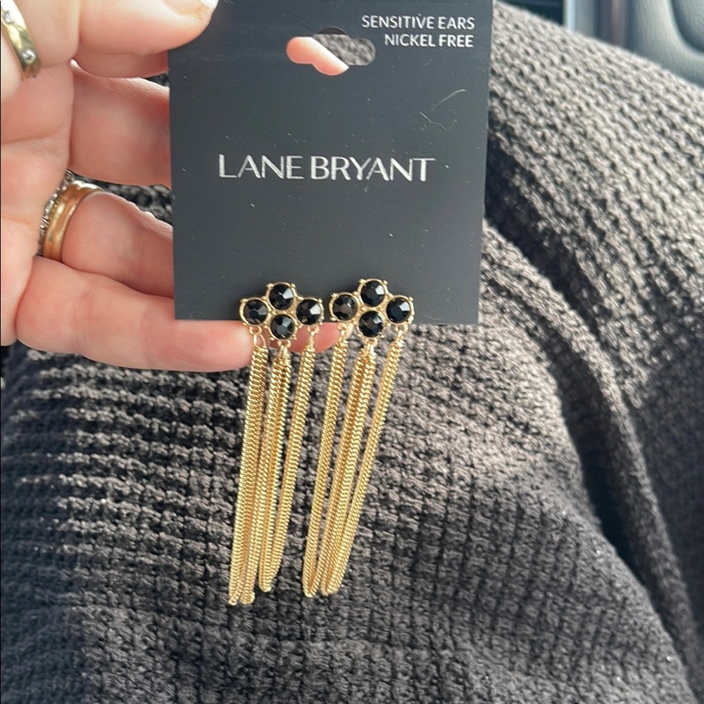 Lane Bryant Gold toned and Black crystal Dangle Earrings